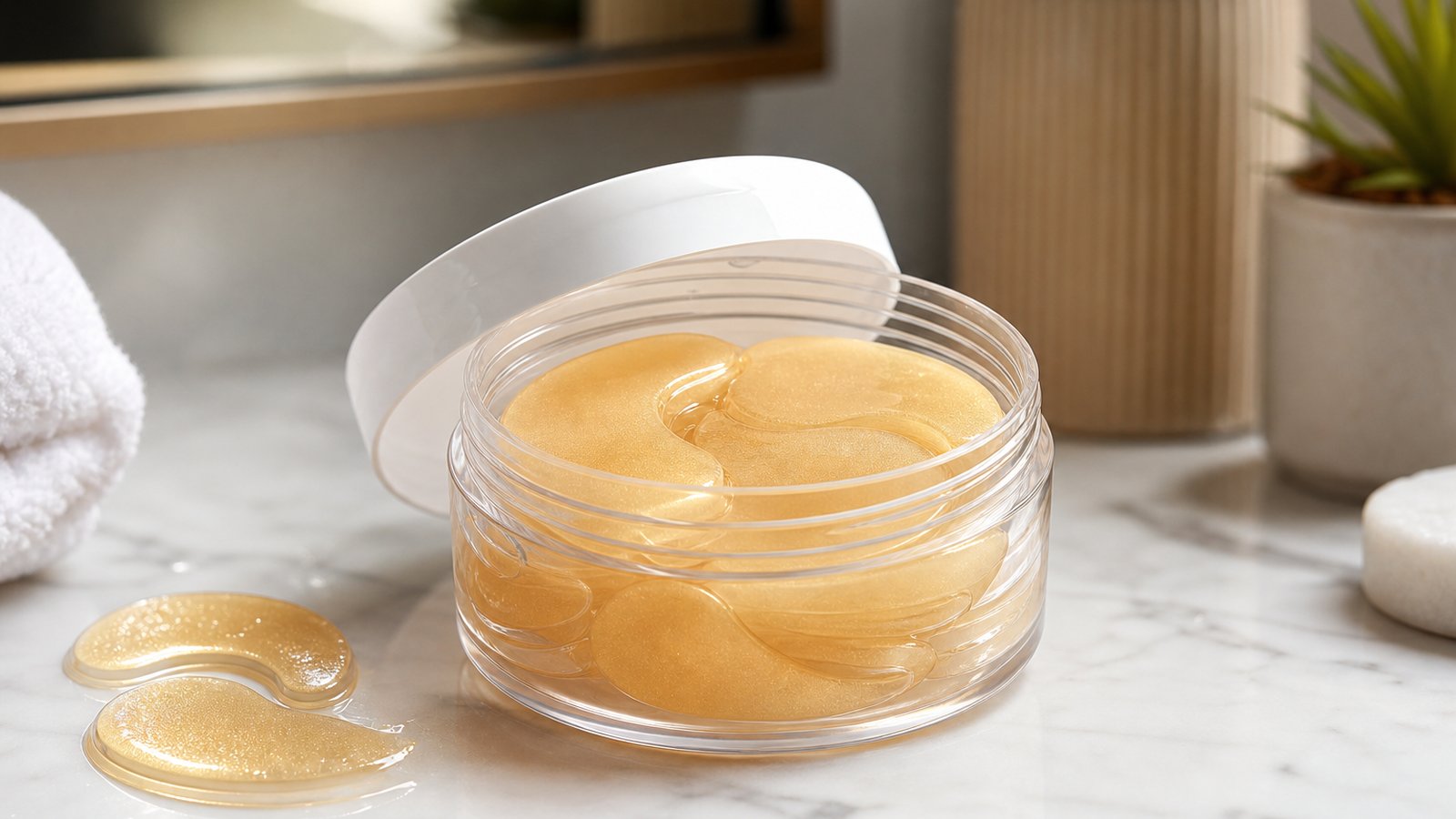 Lifestyle product scene for piece under eye patches month supply